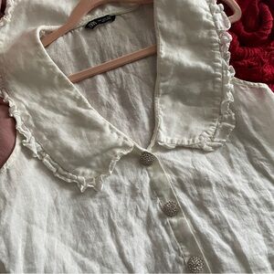 ZARA linen crop blouse w rhinestone buttons